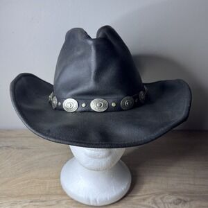 Henschl Hat Mens L Genuine Leather‎ Cruiser Concho Band Western Outback Cowboy